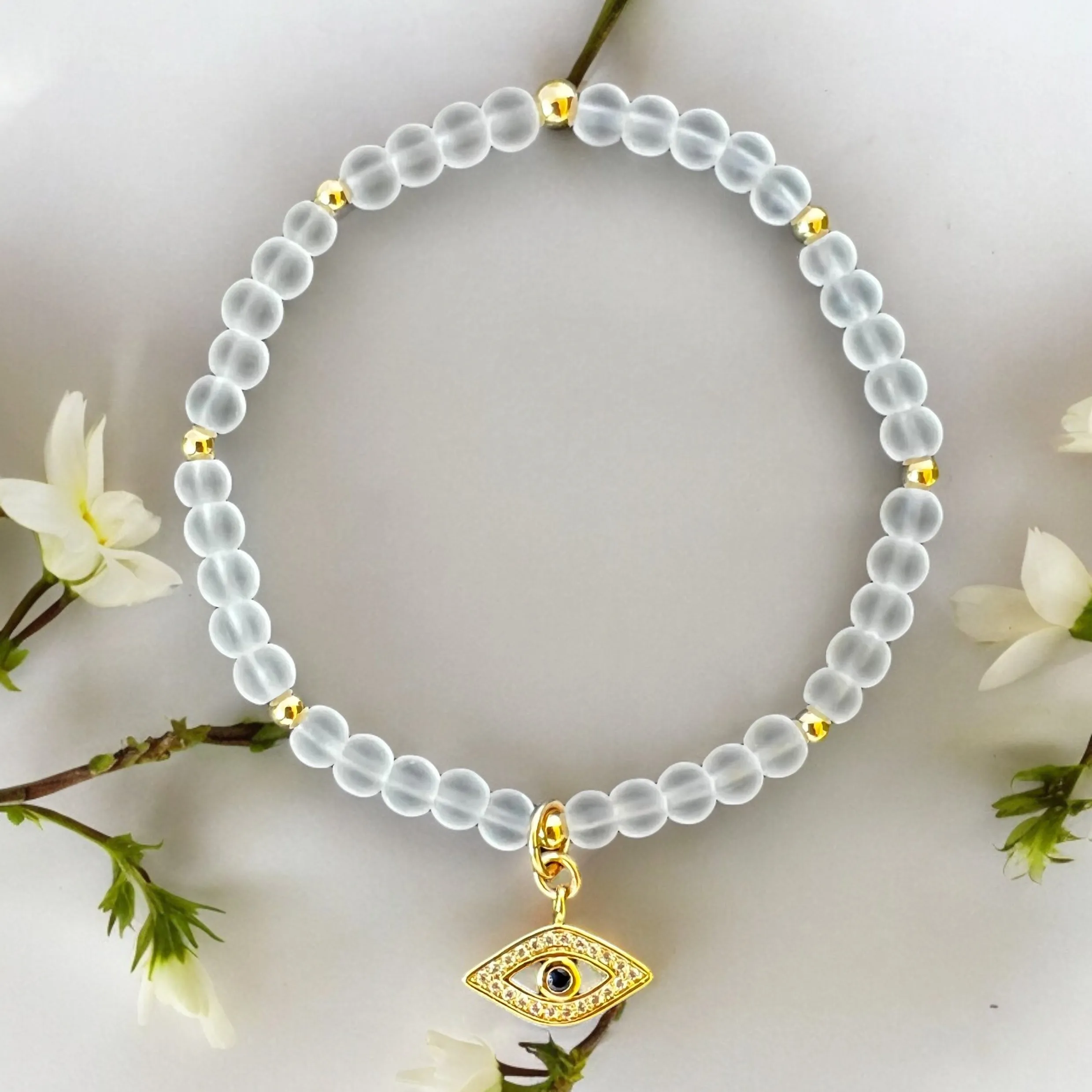 The Evil Eye Charm Clear Quartz 4mm Stone Bracelet