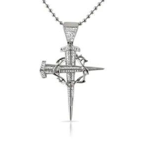 Thorny Stake Cross Rhodium CZ Pendant