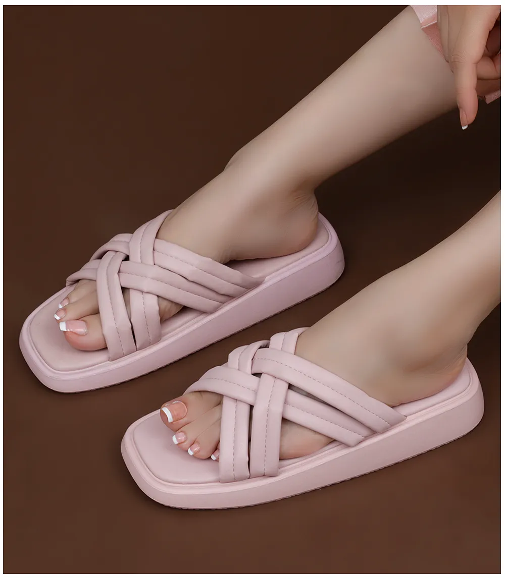 W9672-PINK-Women Platform Slippers