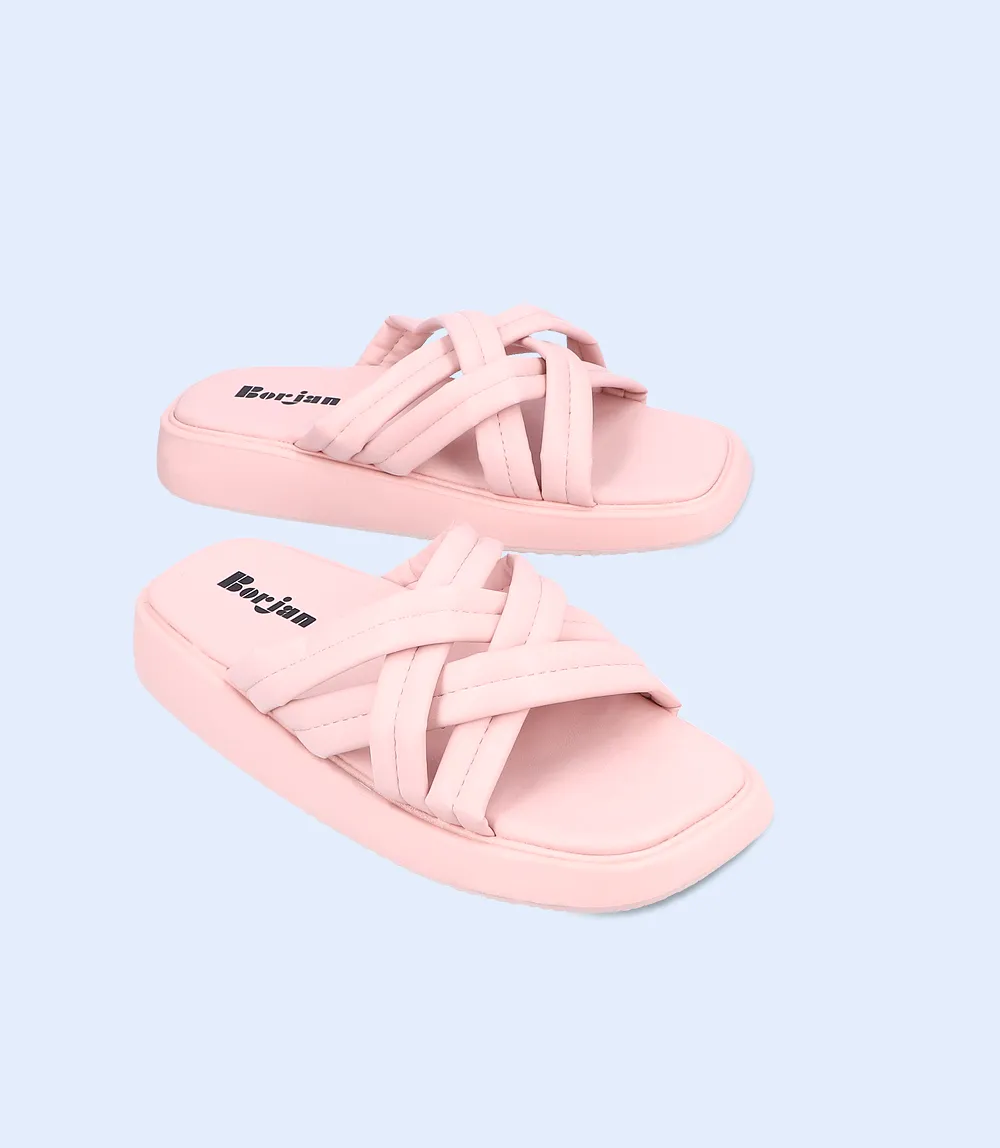 W9672-PINK-Women Platform Slippers