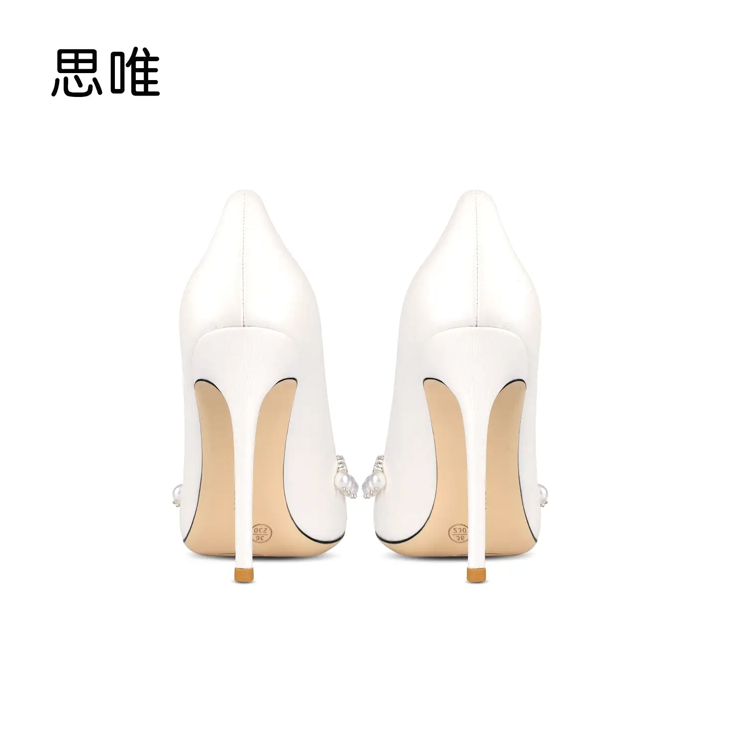 White Pearl Satin Surface Point Toe Weddings bridal Pumps