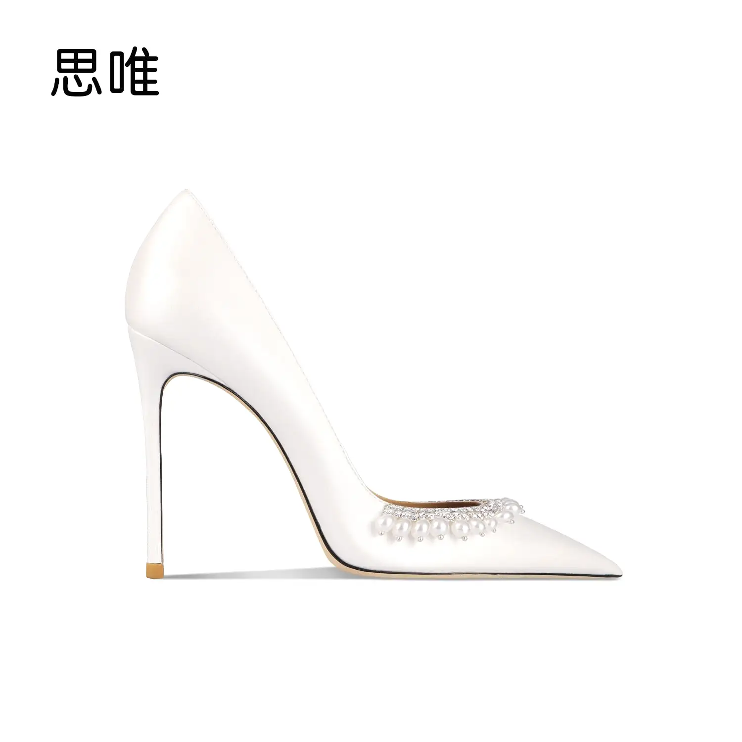 White Pearl Satin Surface Point Toe Weddings bridal Pumps