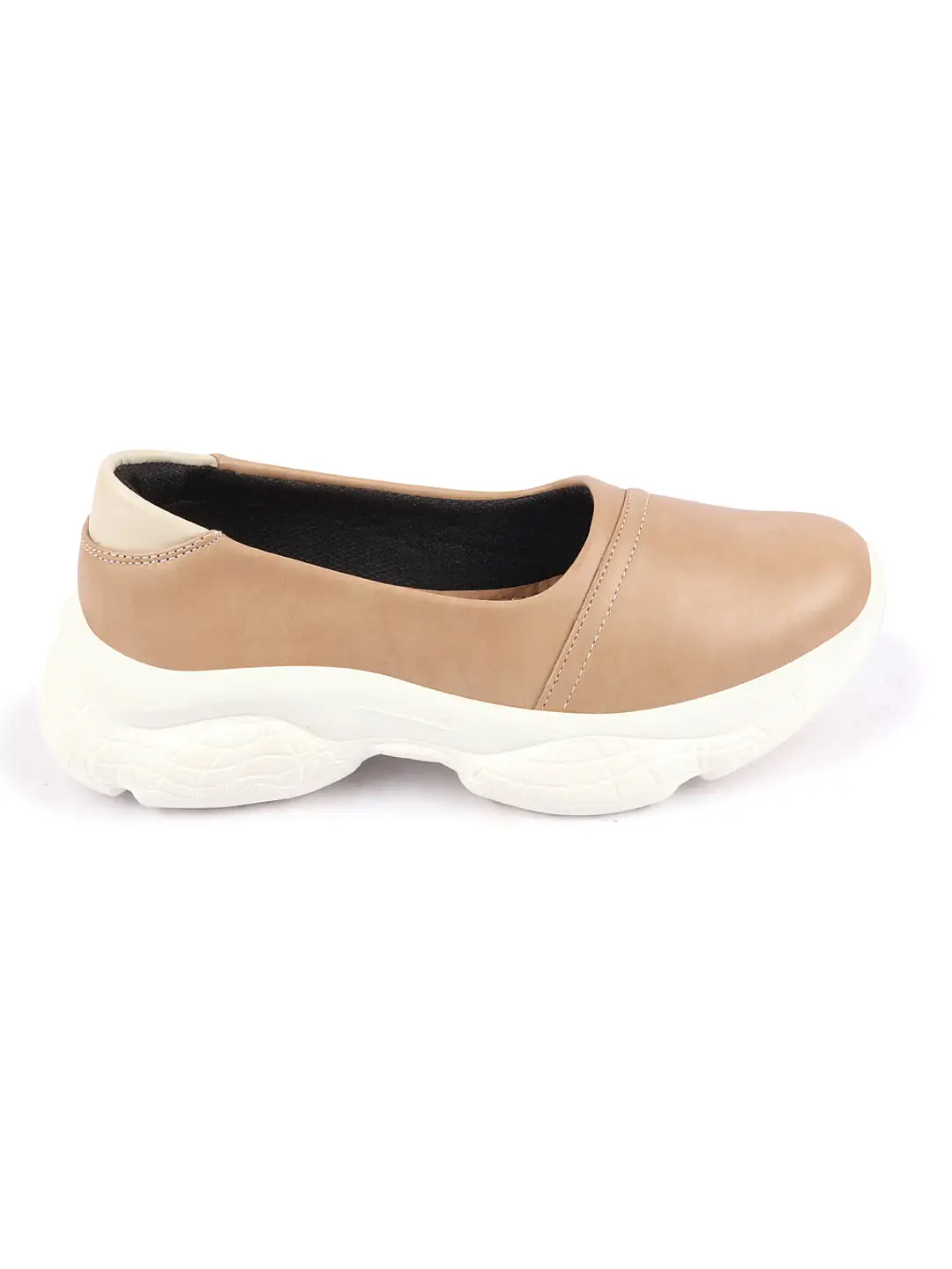 Women Beige Outdoor Fashion Stitched Design Slip On Shoes