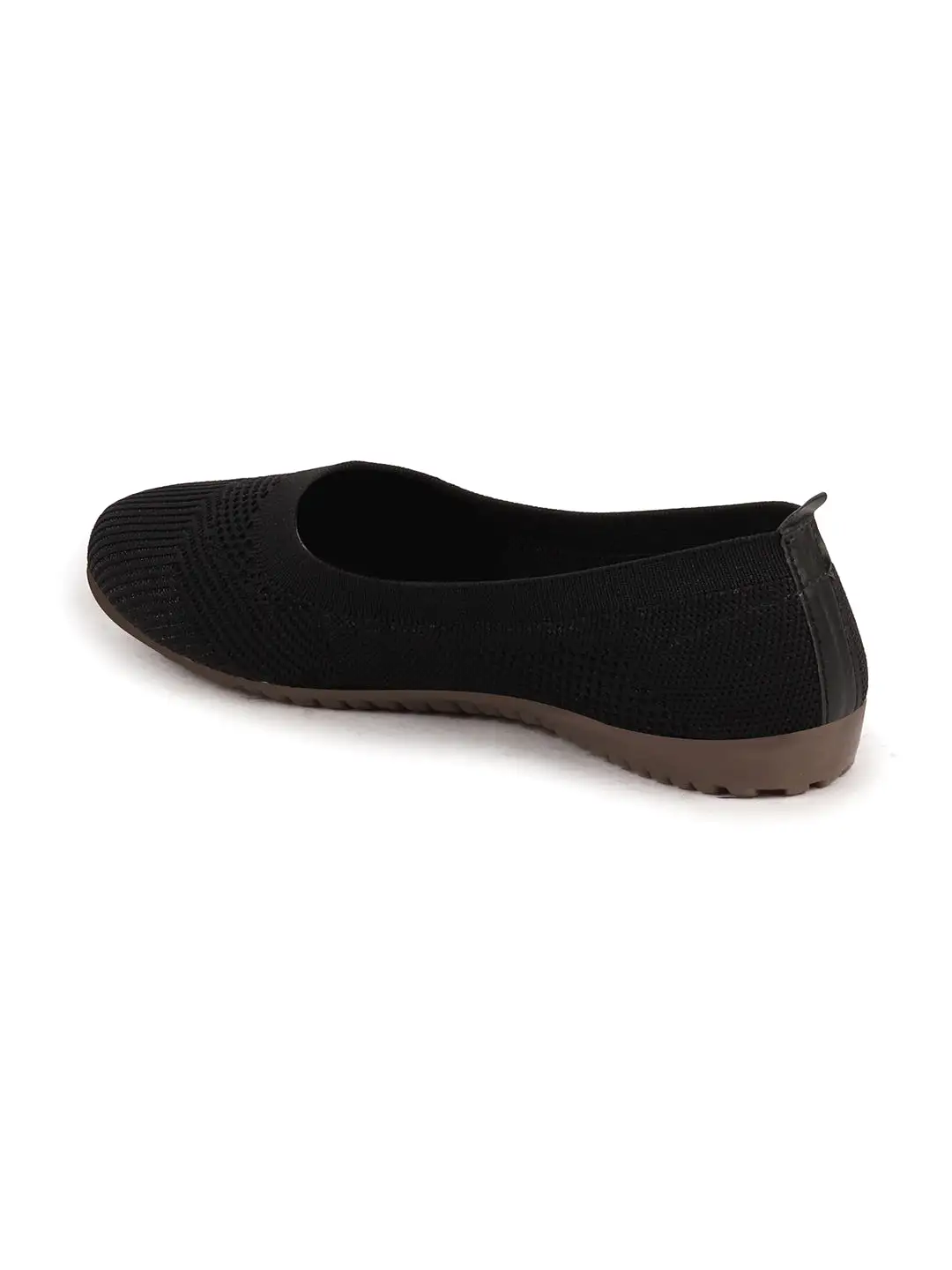 Women Black Athleisure Active Wear Knitted Soft Fabric Slip On Flat Ballerina Shoes For Walking