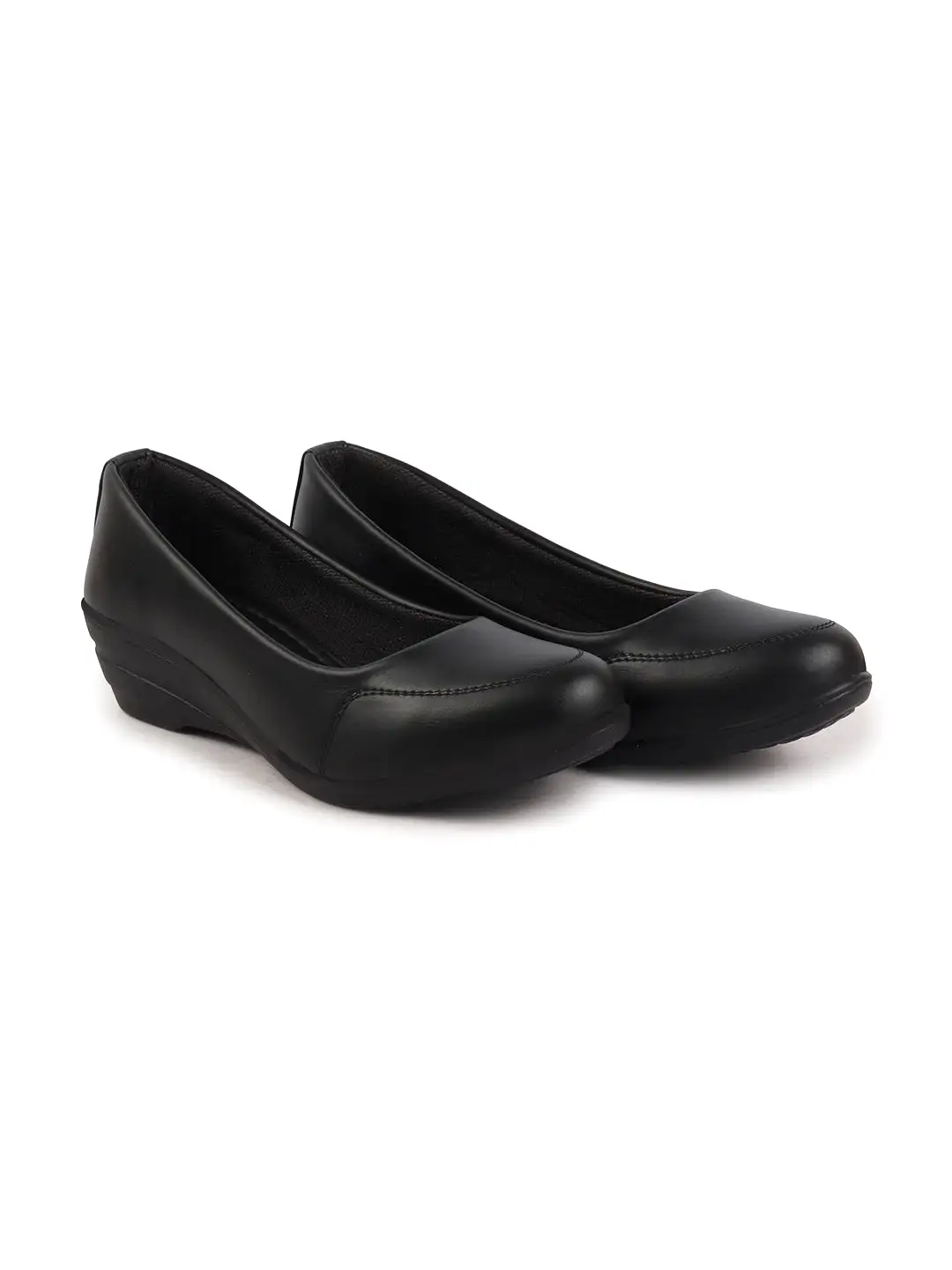 Women Black Formal Platform Wedge Heel Slip On Ballerina Shoes