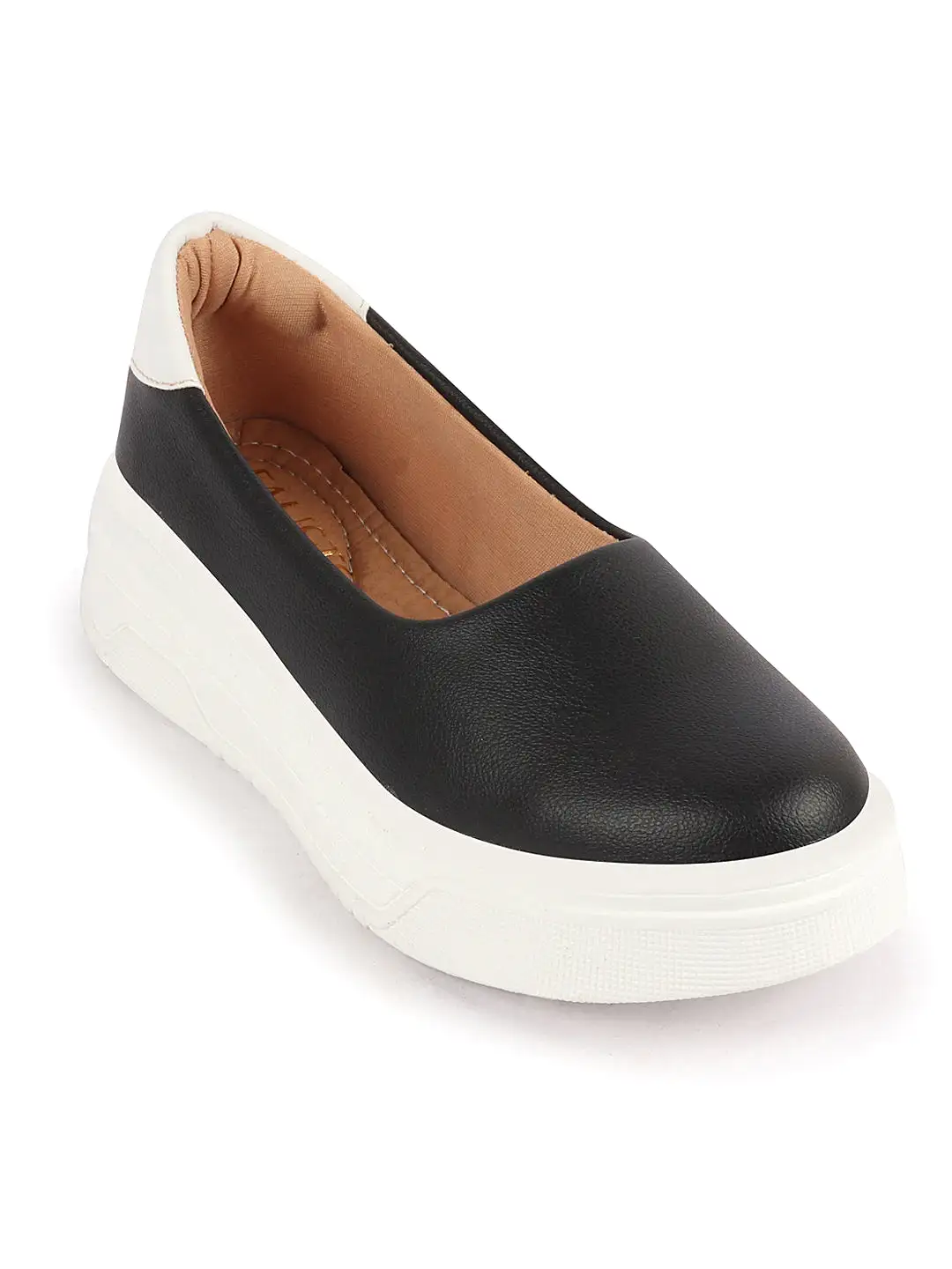 Women Black Outdoor Fashion Comfort Height Enhance Platform Heel Ballerina Slip On Shoes