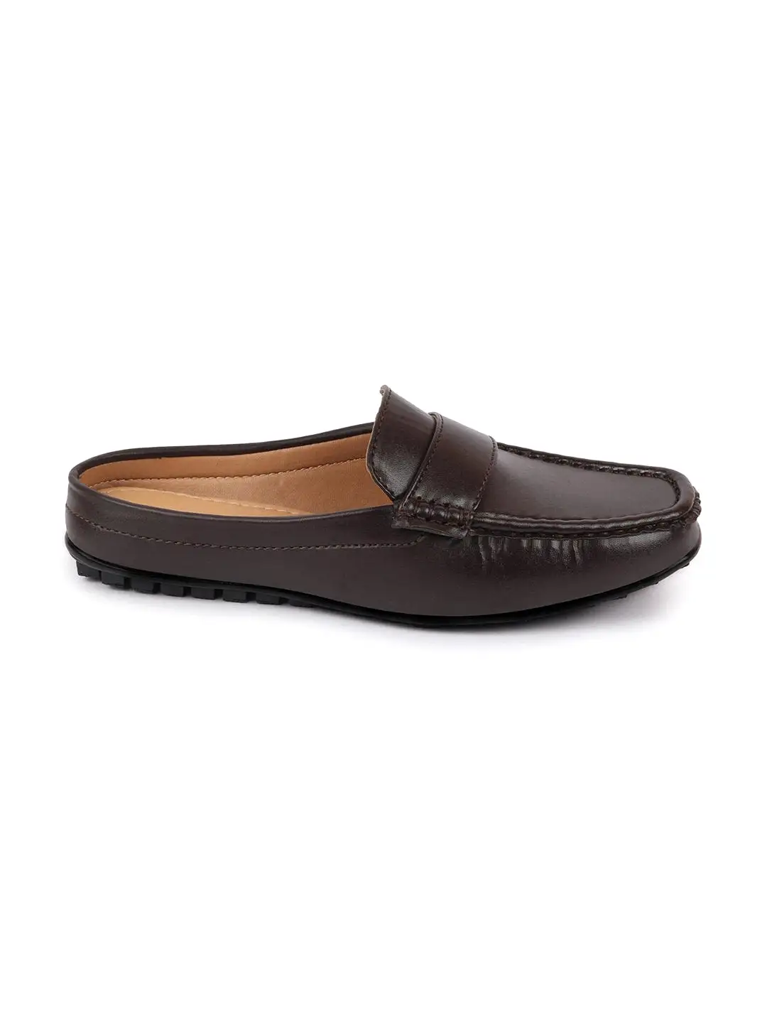 Women Brown Back Open Mocassin Slip On Shoes