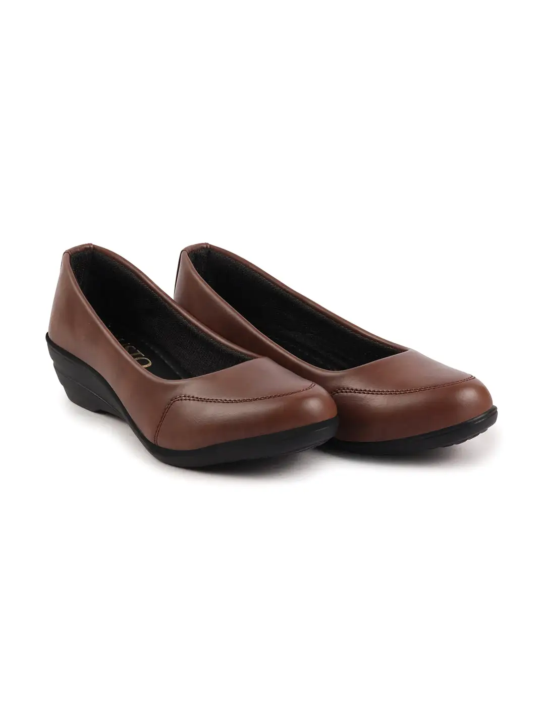 Women Brown Formal Platform Wedge Heel Slip On Ballerina Shoes