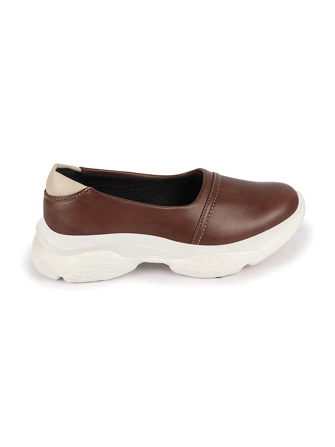 Women Brown Outdoor Fashion Stitched Design Slip On Shoes