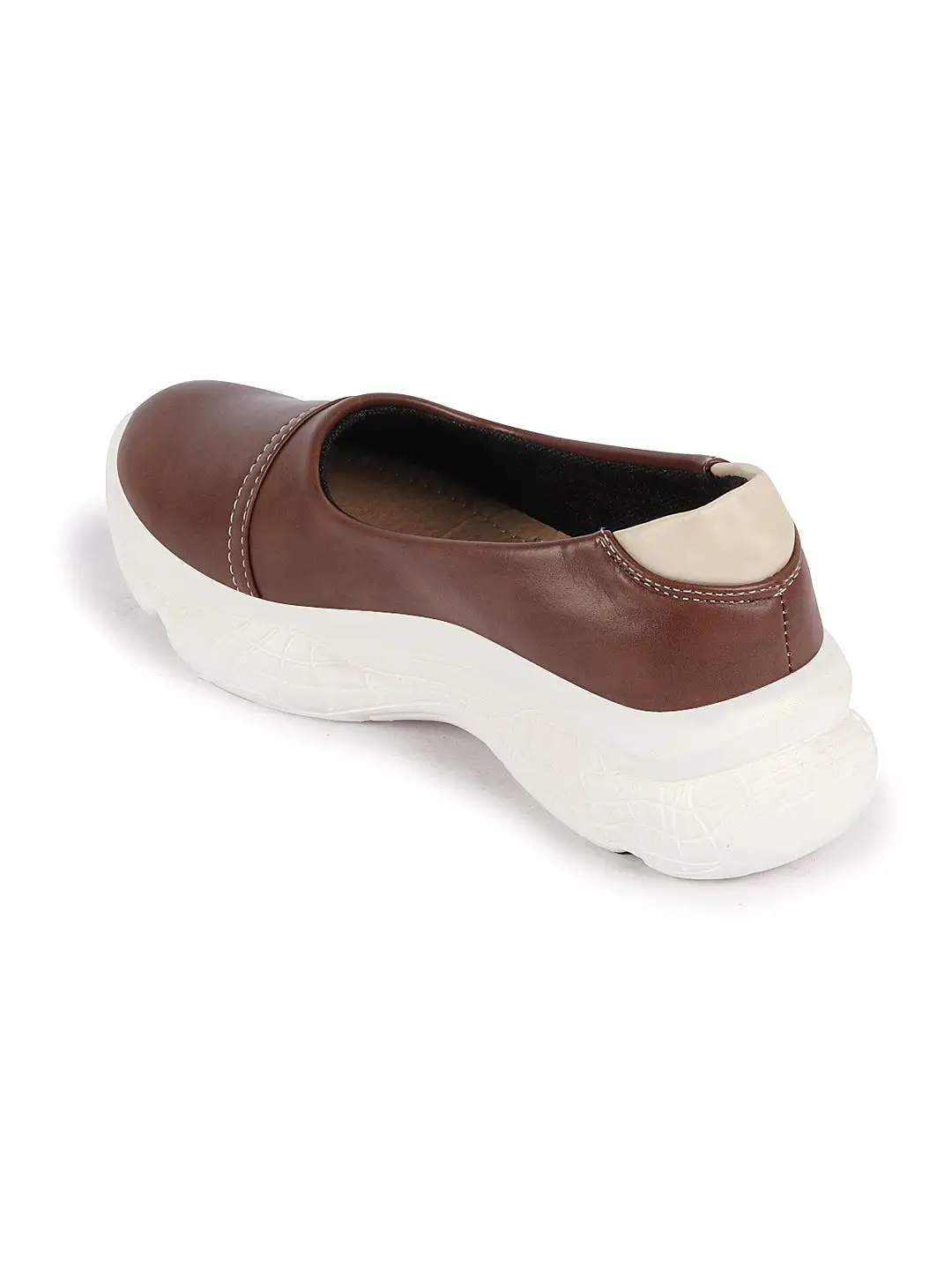 Women Brown Outdoor Fashion Stitched Design Slip On Shoes