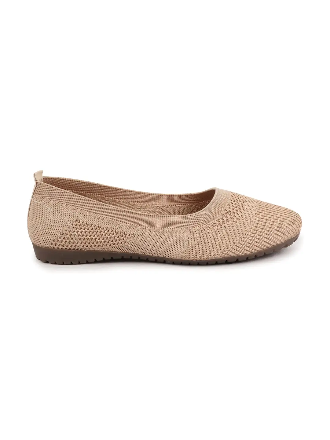 Women Cream Athleisure Active Wear Knitted Soft Fabric Slip On Flat Ballerina Shoes For Walking