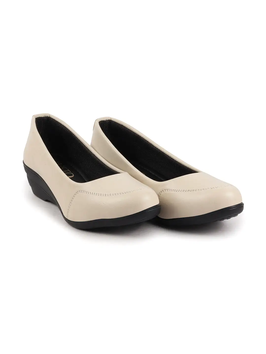 Women Cream Formal Platform Wedge Heel Slip On Ballerina Shoes