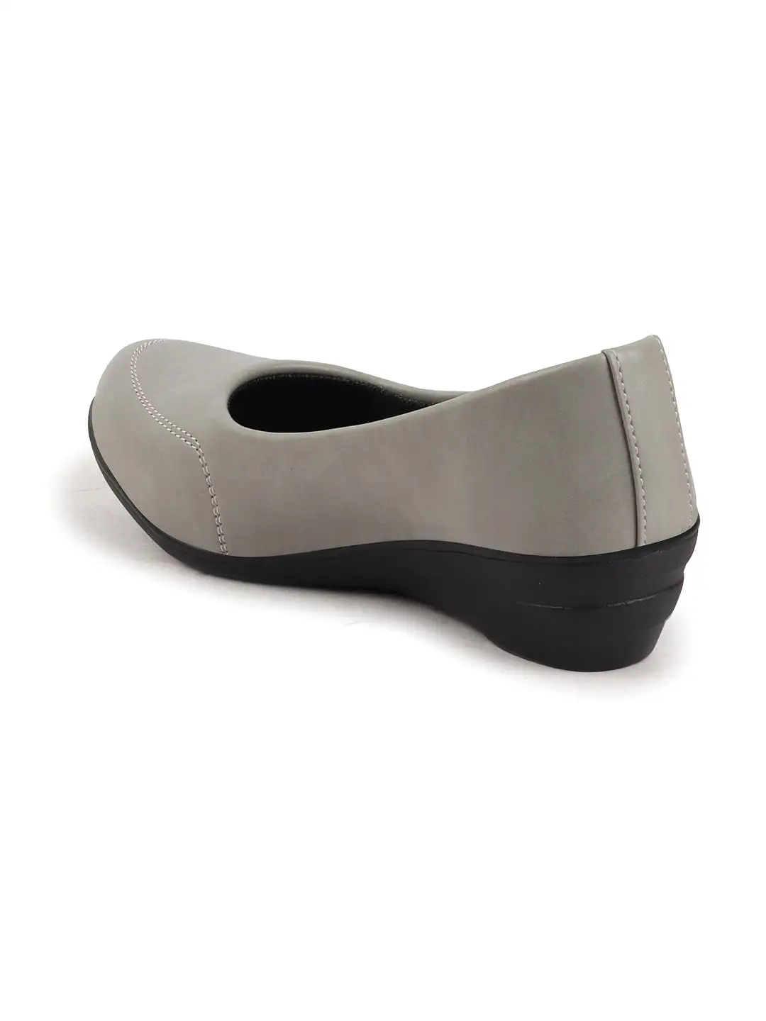 Women Grey Formal Platform Wedge Heel Slip On Ballerina Shoes