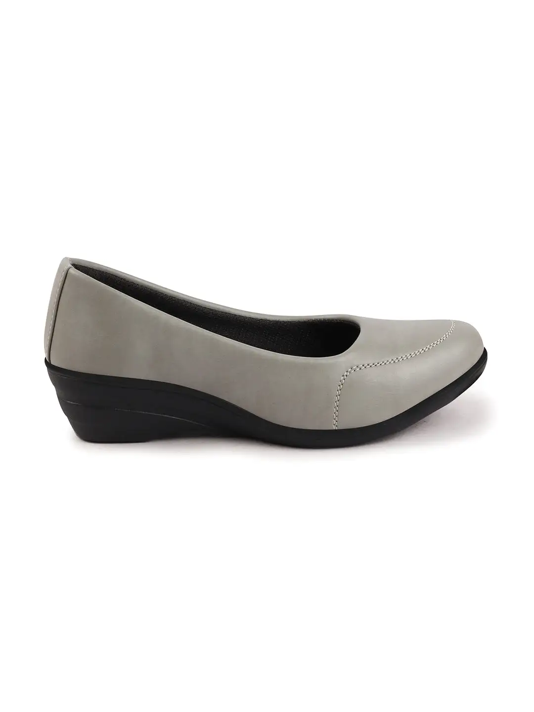 Women Grey Formal Platform Wedge Heel Slip On Ballerina Shoes