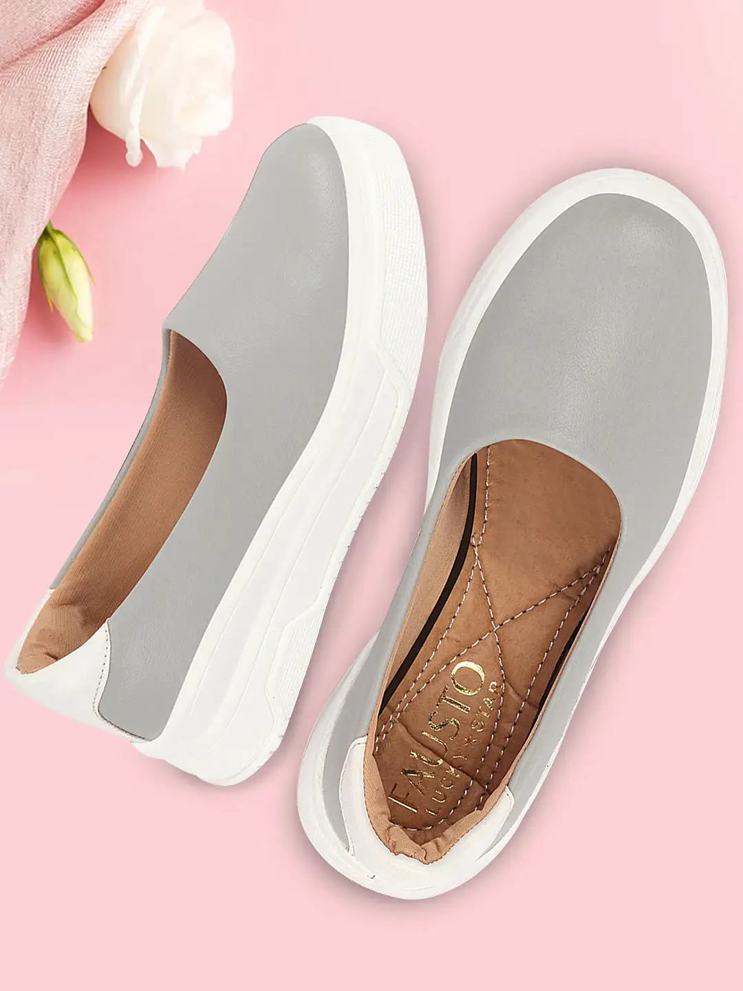 Women Grey Outdoor Fashion Comfort Height Enhance Platform Heel Ballerina Slip On Shoes