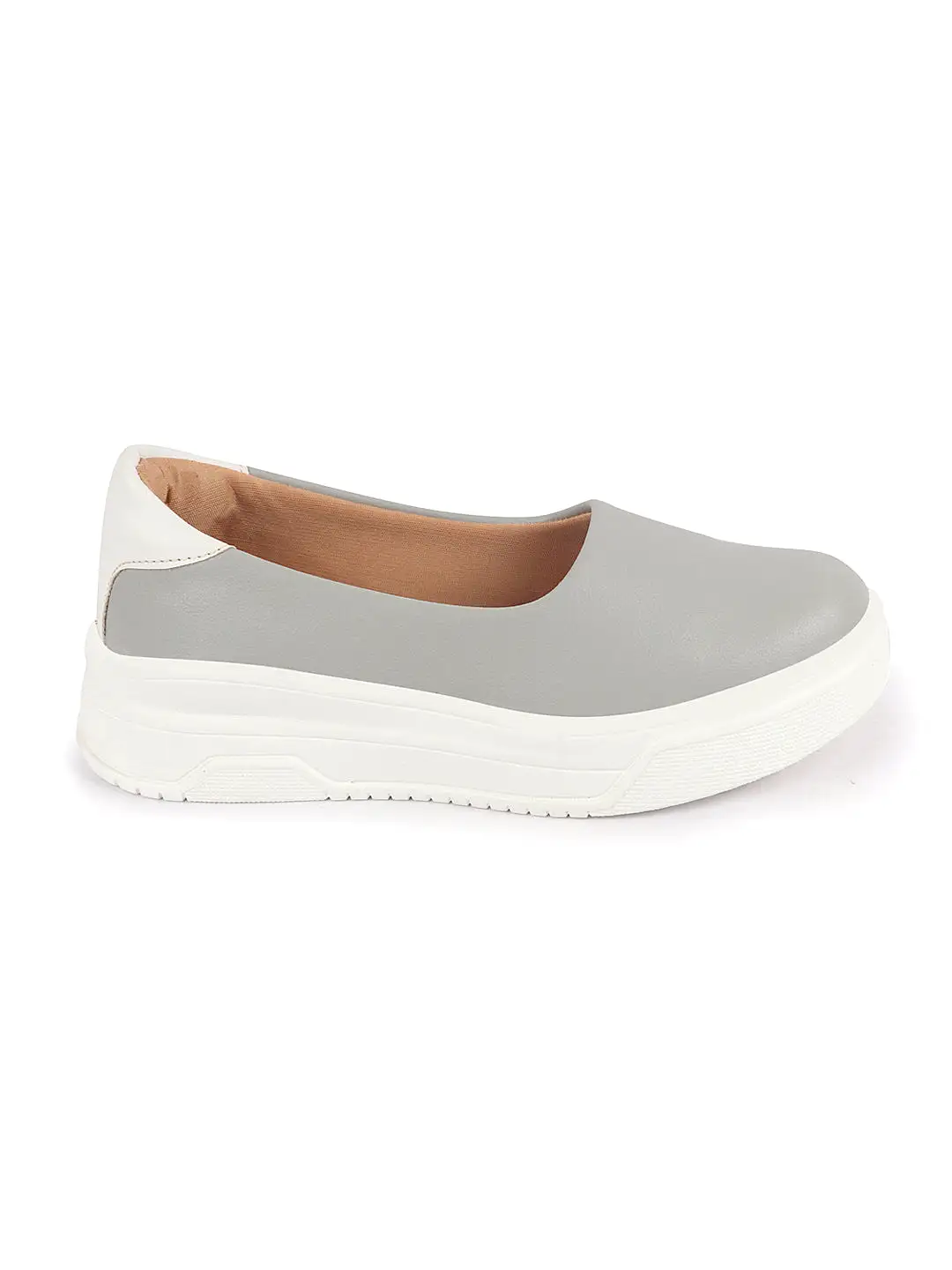 Women Grey Outdoor Fashion Comfort Height Enhance Platform Heel Ballerina Slip On Shoes