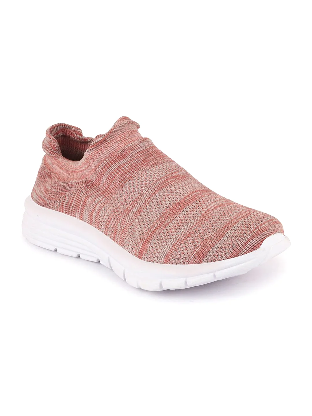 Women Light Pink Knitted Sports Walking Shoes