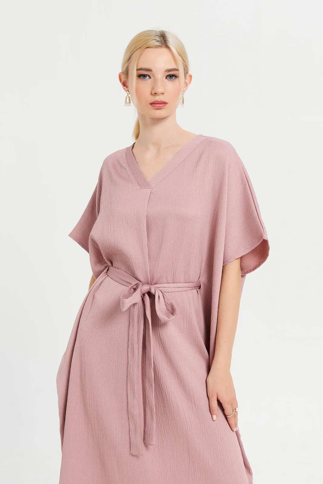 Women Mauve Plain Kaftan Dress