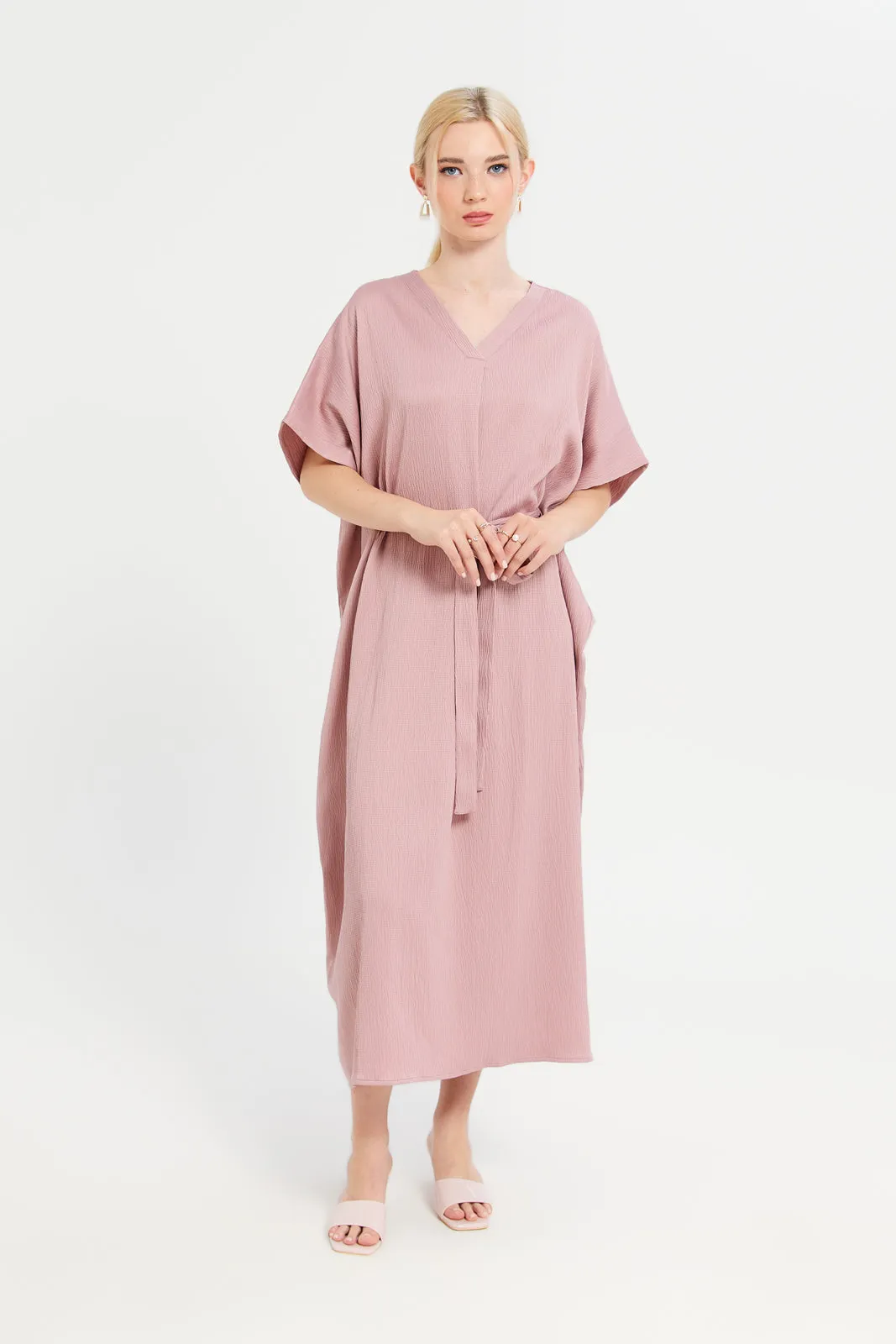 Women Mauve Plain Kaftan Dress