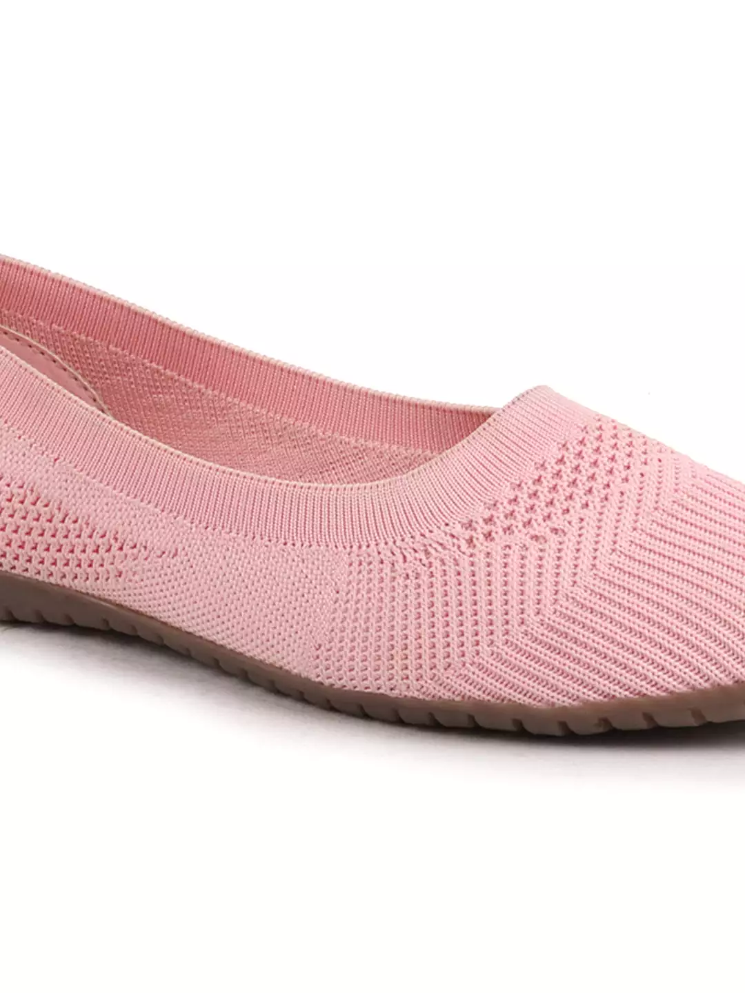 Women Nude Pink Athleisure Active Wear Knitted Soft Fabric Slip On Flat Ballerina Shoes For Walking