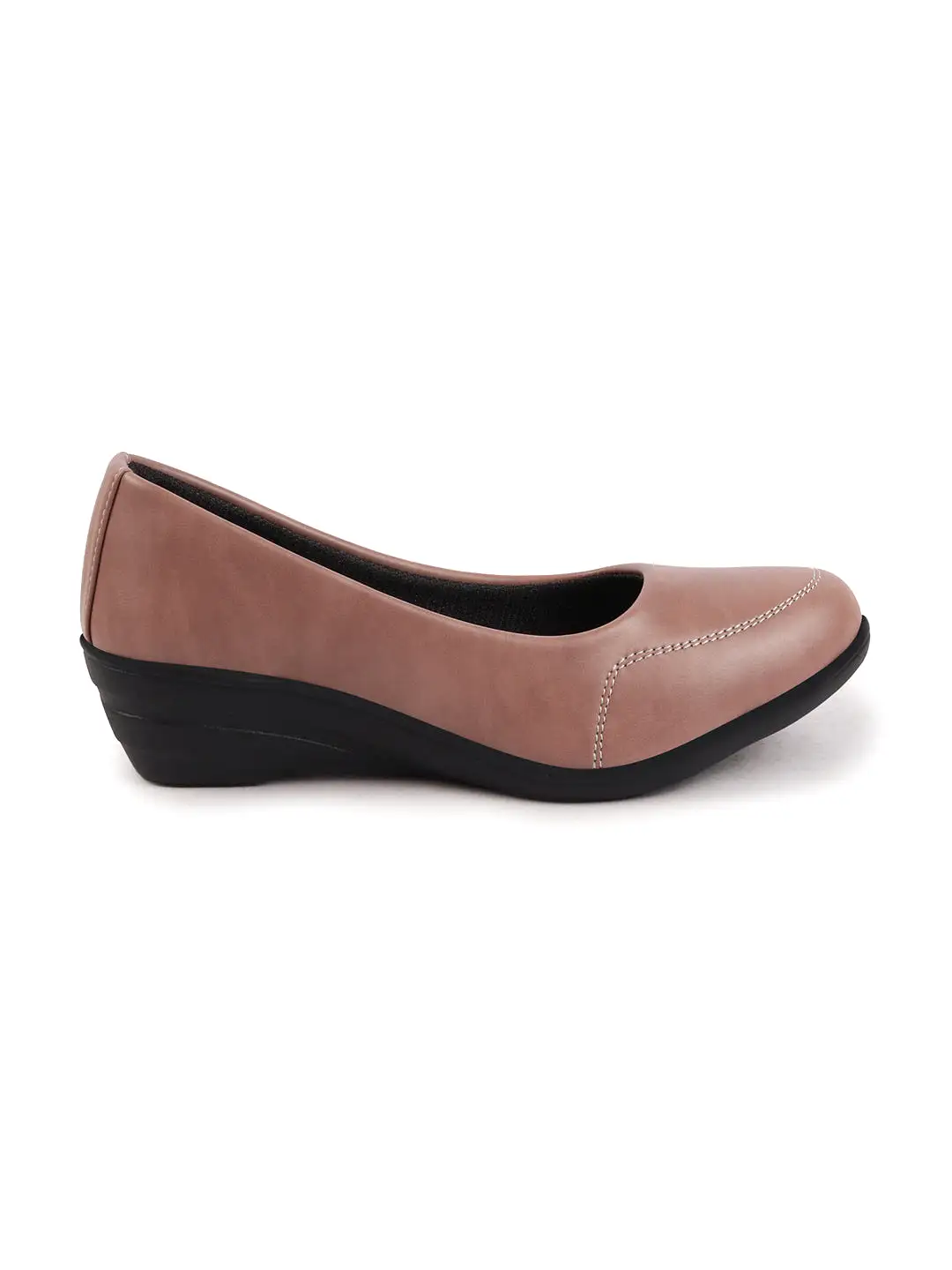 Women Peach Formal Platform Wedge Heel Slip On Ballerina Shoes