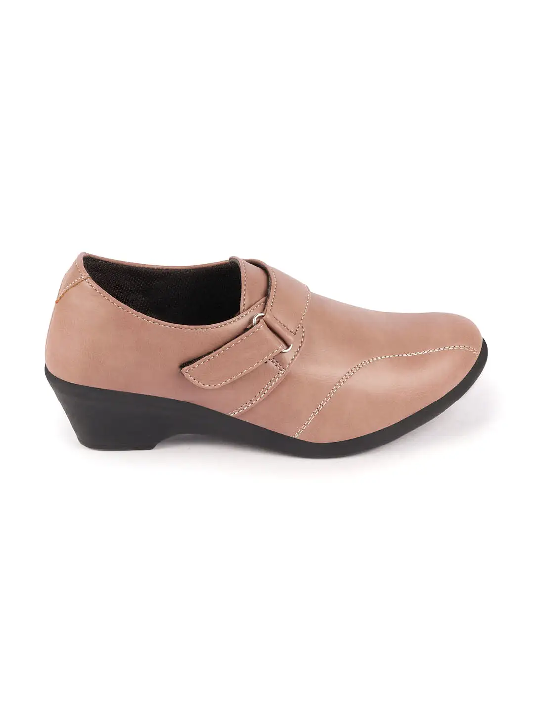 Women Peach Outdoor Fashion Hook and Loop Platform Heel Wedges