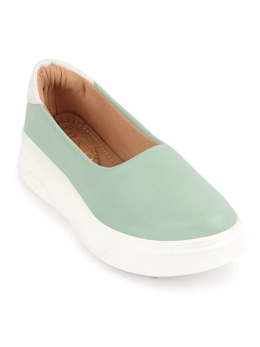 Women Pista Green Outdoor Fashion Comfort Height Enhance Platform Heel Ballerina Slip On Shoes