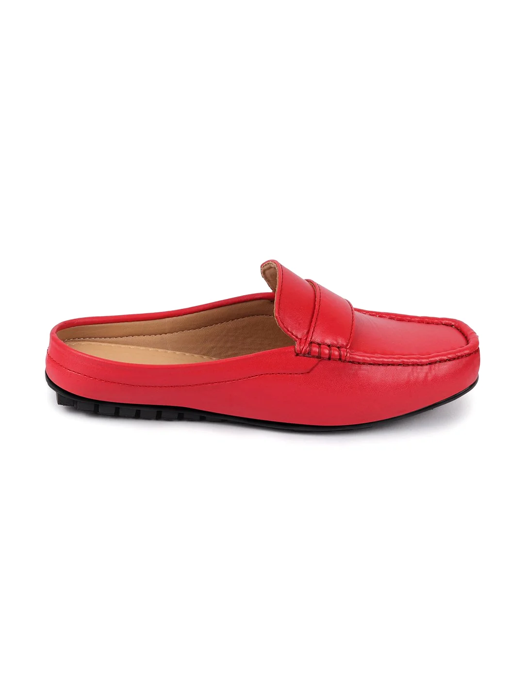 Women Red Back Open Mocassin Slip On Shoes