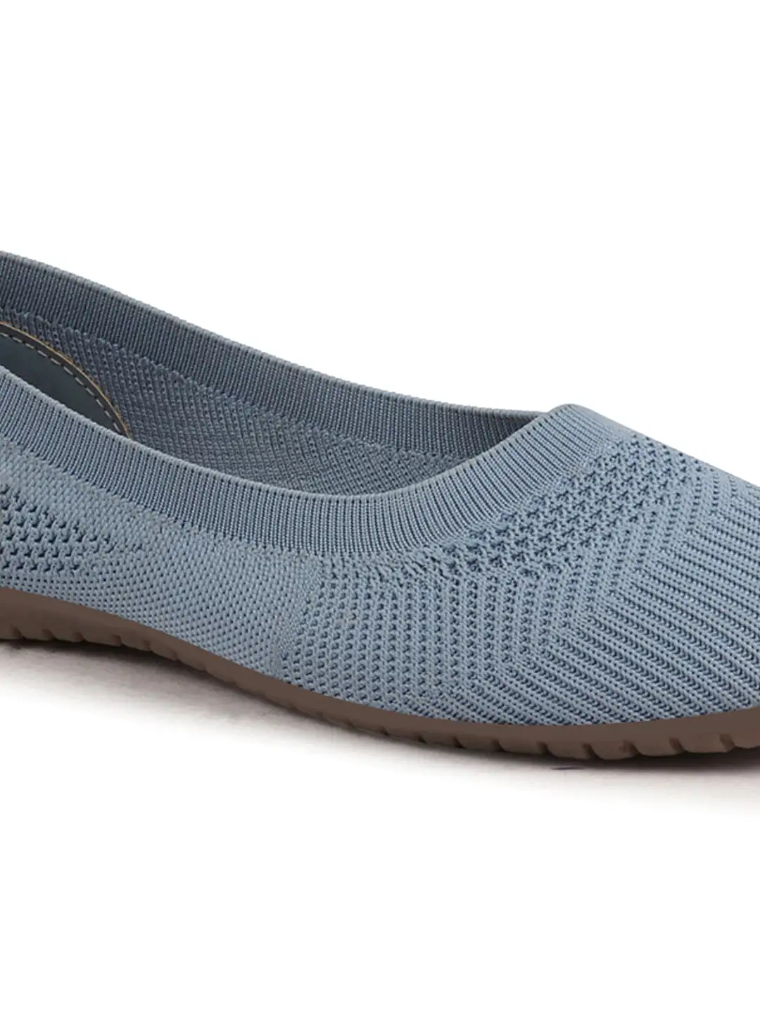 Women Sky Blue Athleisure Active Wear Knitted Soft Fabric Slip On Flat Ballerina Shoes For Walking