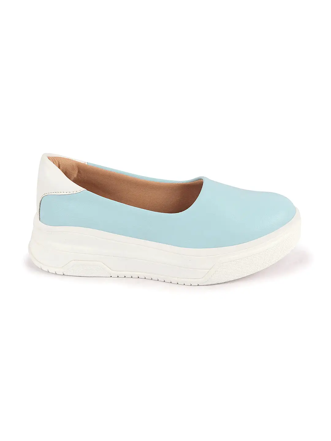 Women Sky Blue Outdoor Fashion Comfort Height Enhance Platform Heel Ballerina Slip On Shoes